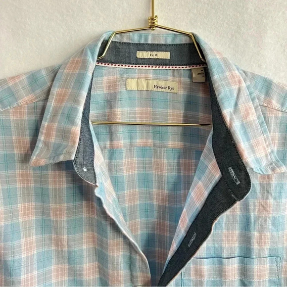 Hawker Rye Plaid Shirt Size Medium Blue Short Sleeve Button Down Chest Pocket - Picture 3 of 9